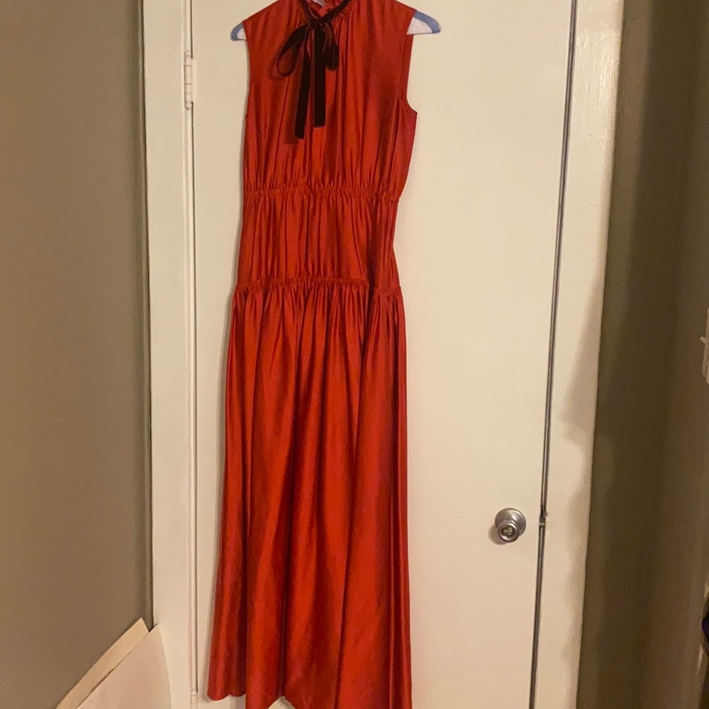Roksanda red Fiona tiered ruffle neck maxi gown